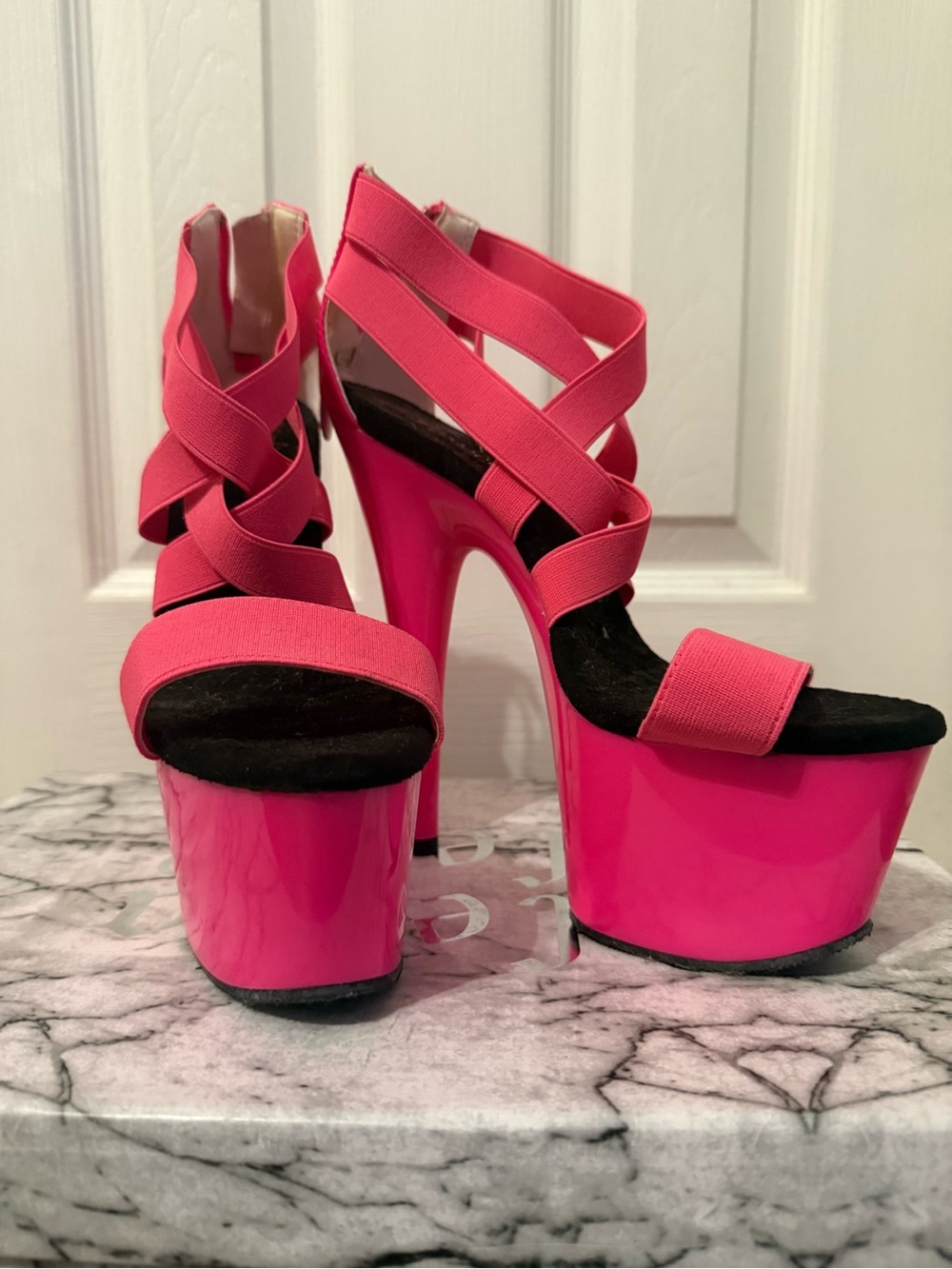 Pleaser Neon Pink Strappy Platform Stiletto Heels